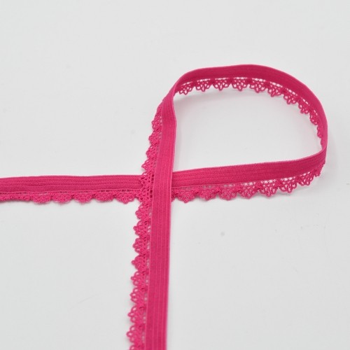 Elastisch kant met bloem - fuchsia